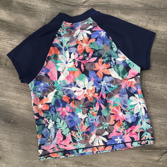 NWOT Athleta Girl Surfs Up Floral Mock neck Rashguard Swim Shirt Size XL / 14 - Picture 2 of 4